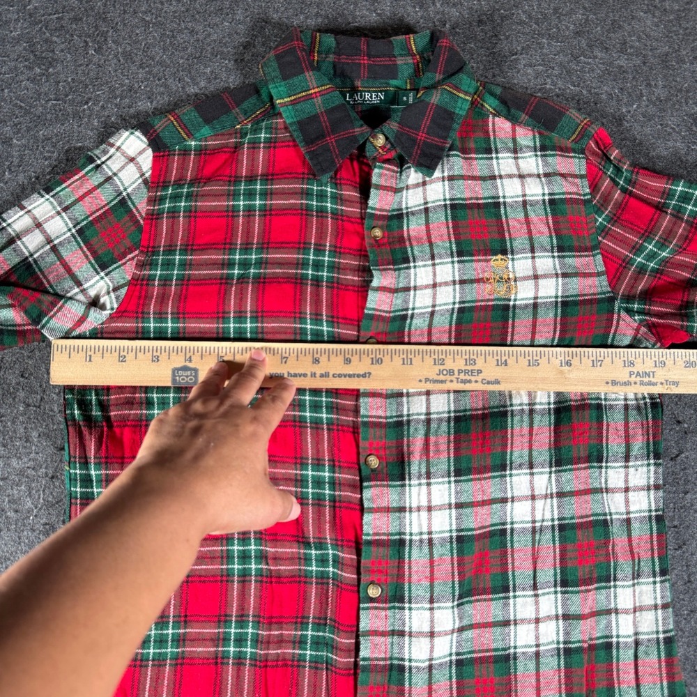 Lauren Ralph Lauren Mixed Plaid Patchwork Flannel Shirt Dress Red Green Small - Picture 11 of 11